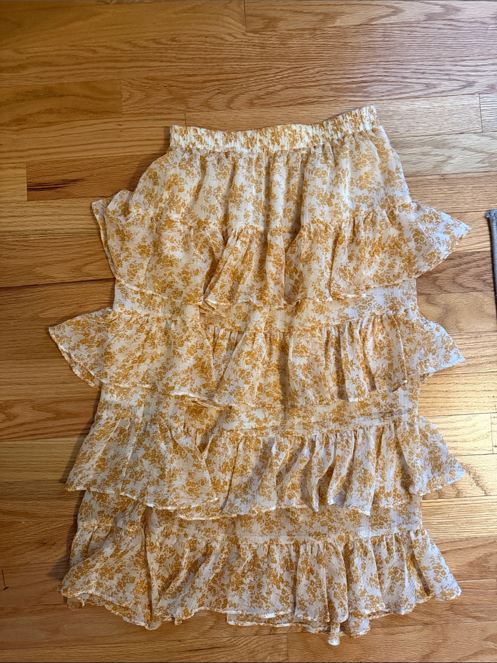 MINKPINK Yellow Floral Tiered Ruffle Maxi Skirt